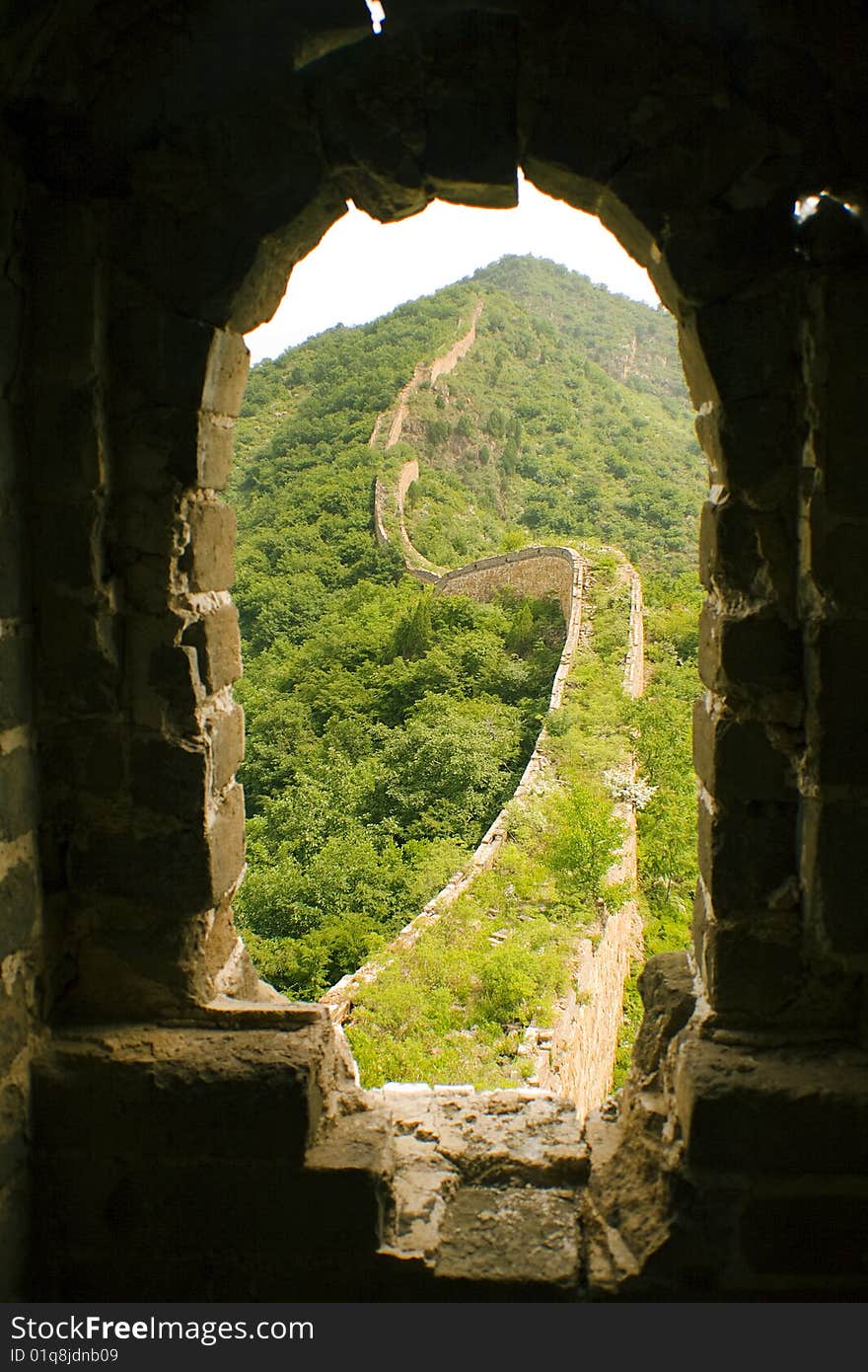 Framed View Of The Great Wall From A Tower