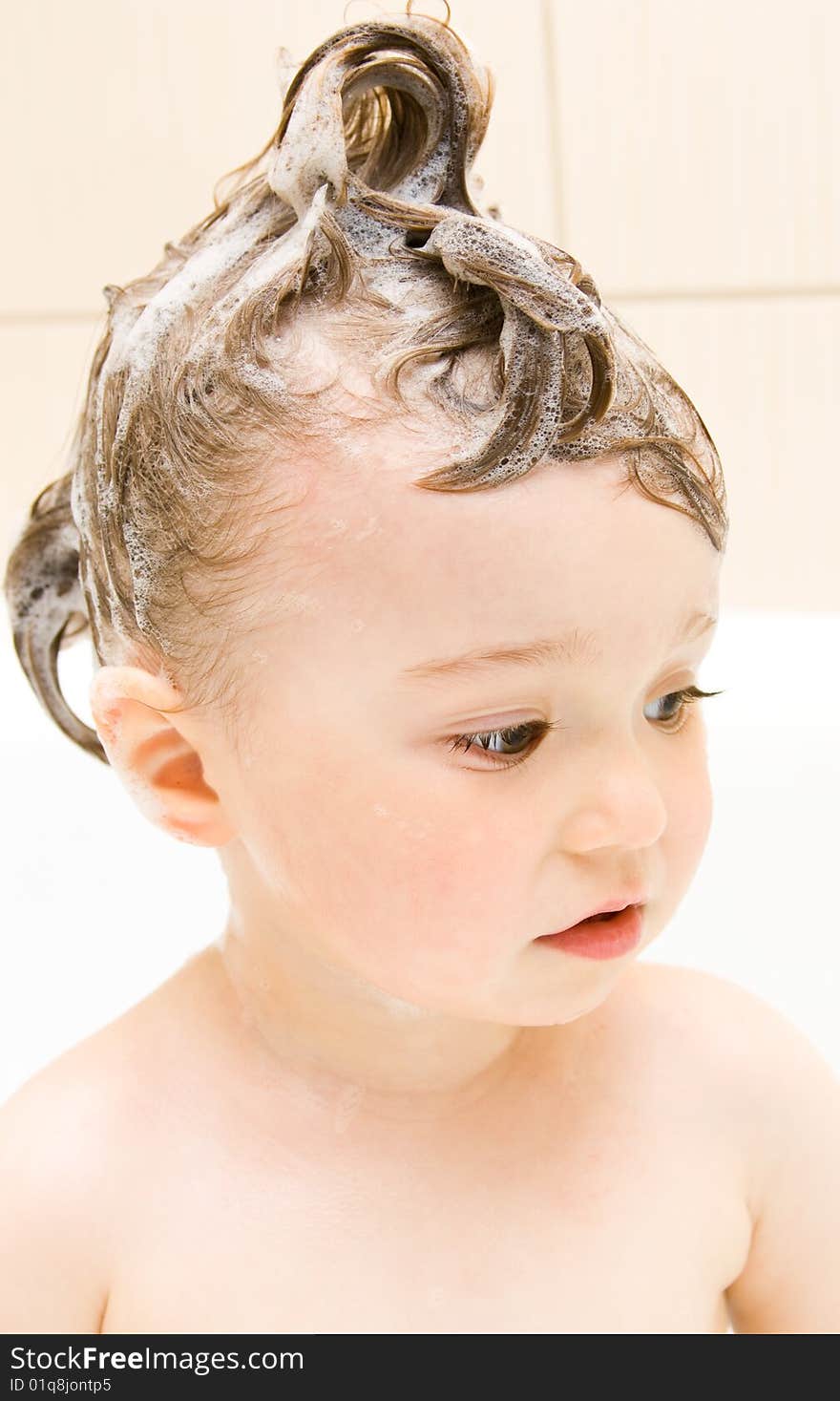 Baby girl in bath