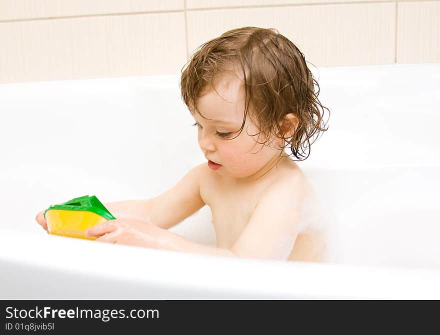 Baby girl in bath