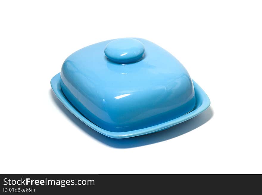 Butterdish blue color on the white background, isolated