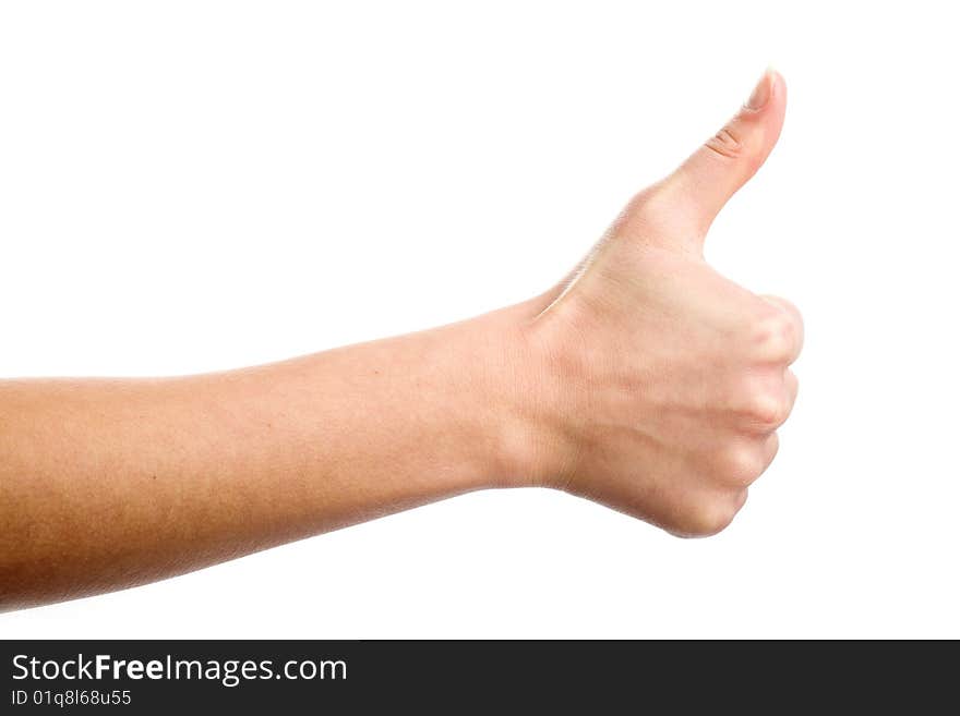 Female hand demonstrating All right gesture on the white background. Female hand demonstrating All right gesture on the white background