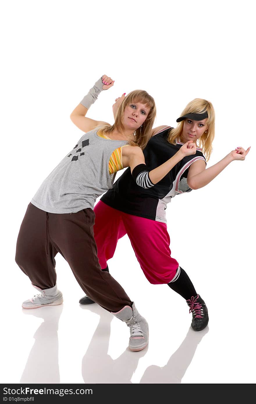 Two girls dancing modern dance