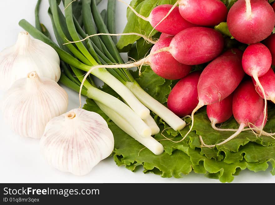 Spring Onions, Garlic, Lettuce And Radish