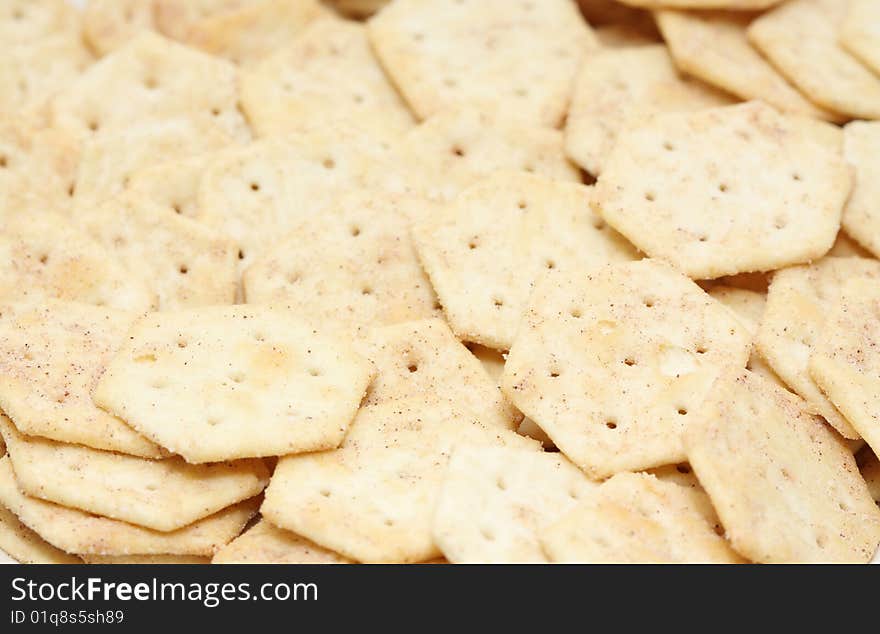 A macro shot of a heap of crackers.