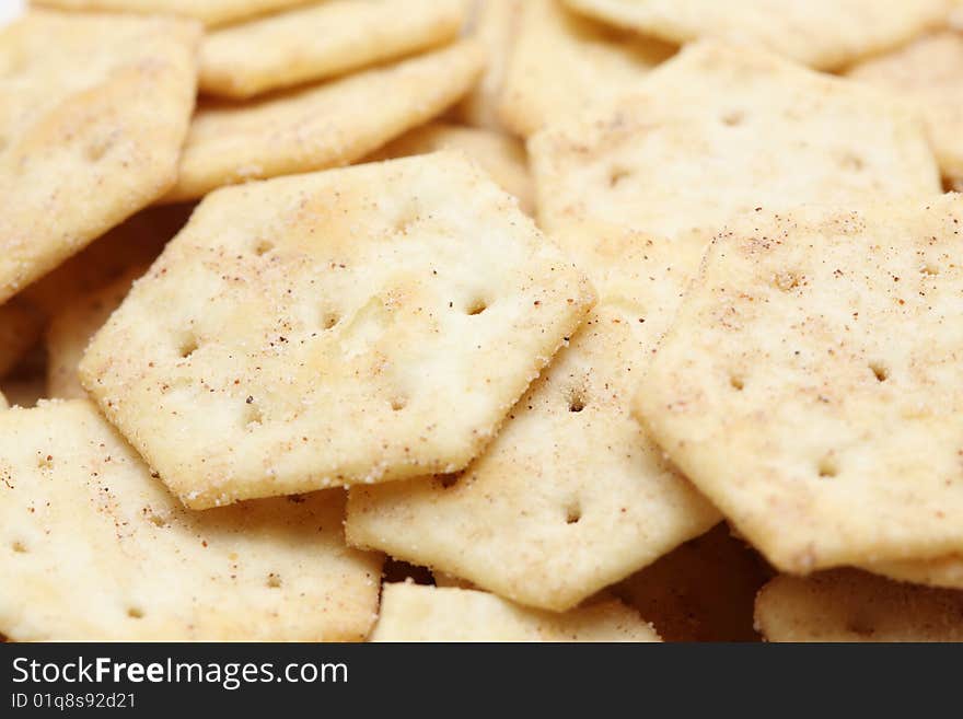 A macro shot of a heap of crackers.