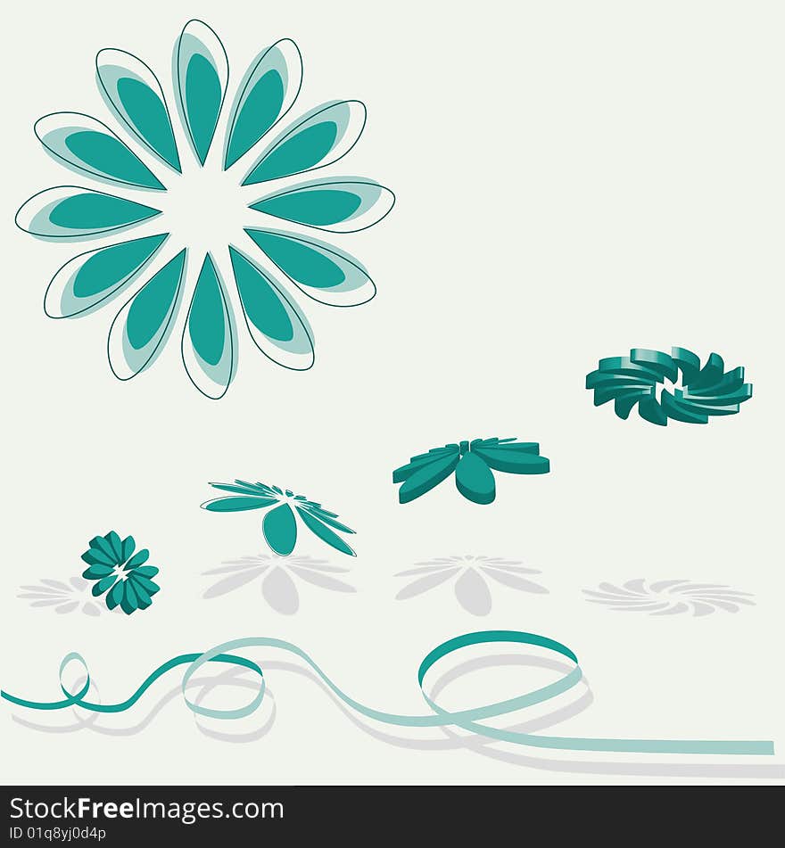 3D flying flowers in green