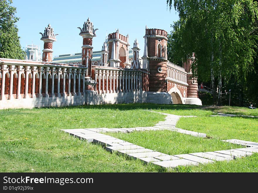 Architectural construction from an old brick in the city of Moscow