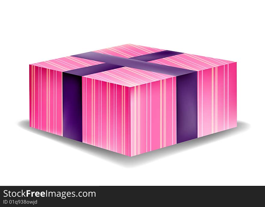 Pink gift box with purple ribbon isolate on the white background