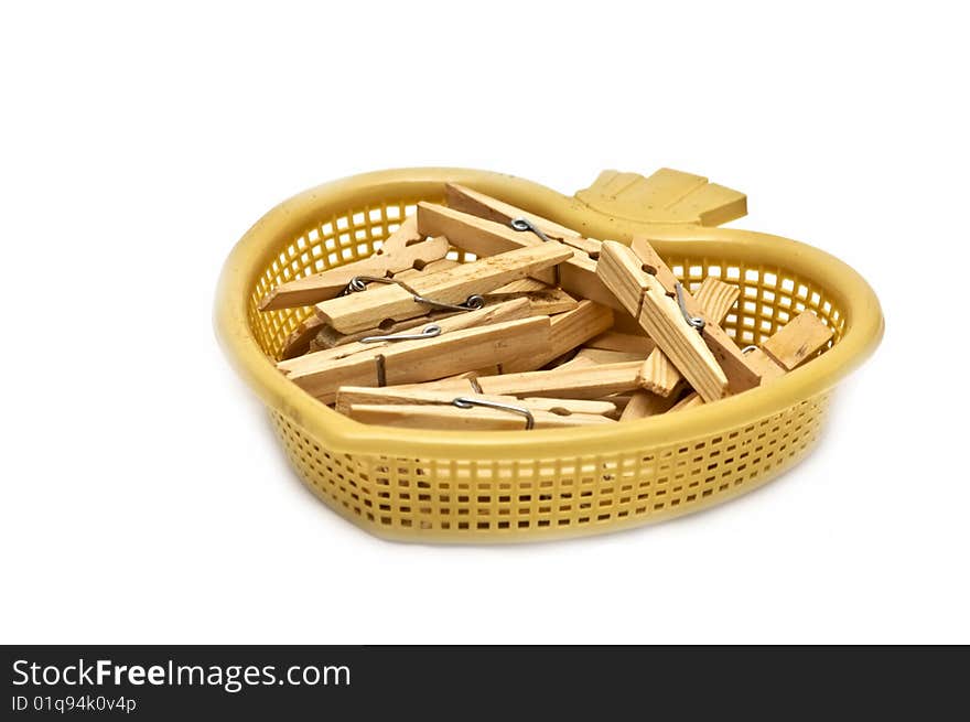 Photo of isolated clothespins on white