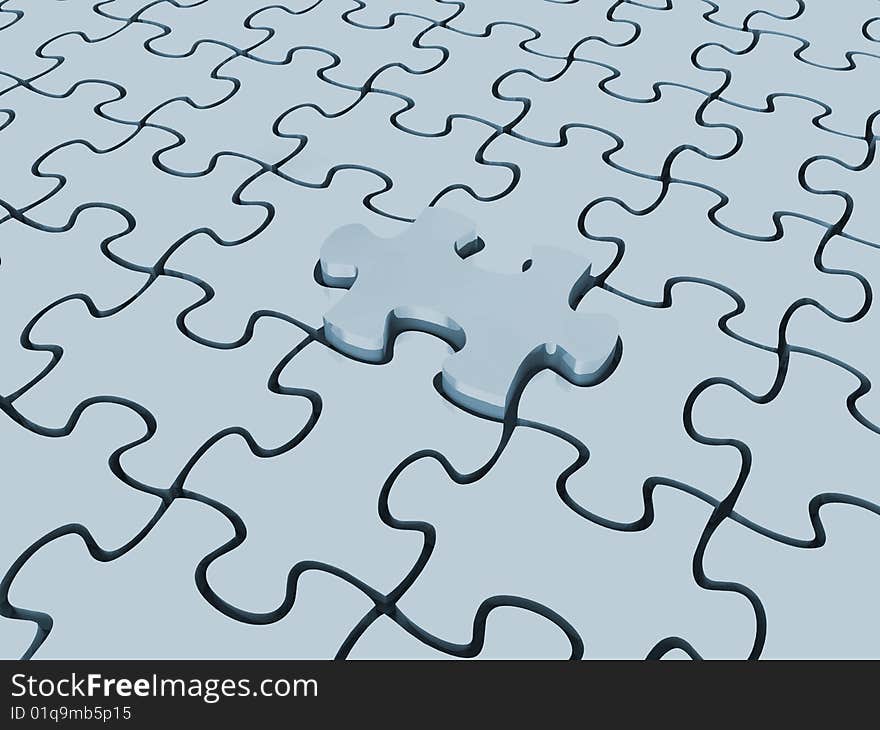 Puzzle pieces with one lifted out