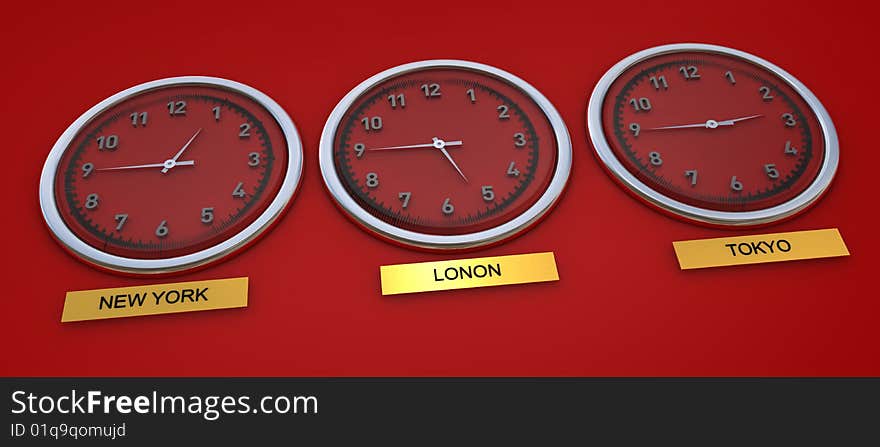 World time for 3 major global cities. World time for 3 major global cities