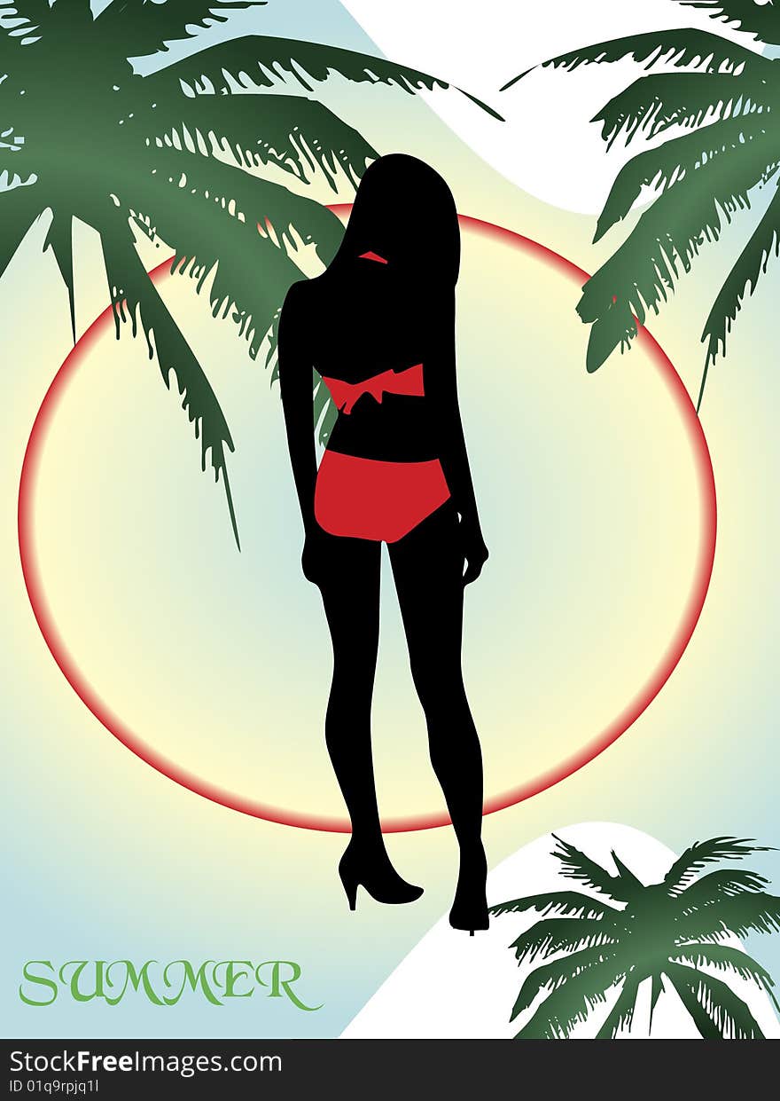 Illustration of sexy girl on the beach