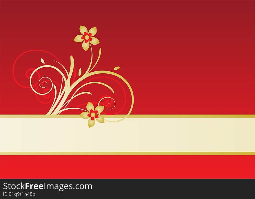 Red gold text bar with floral design. Red gold text bar with floral design