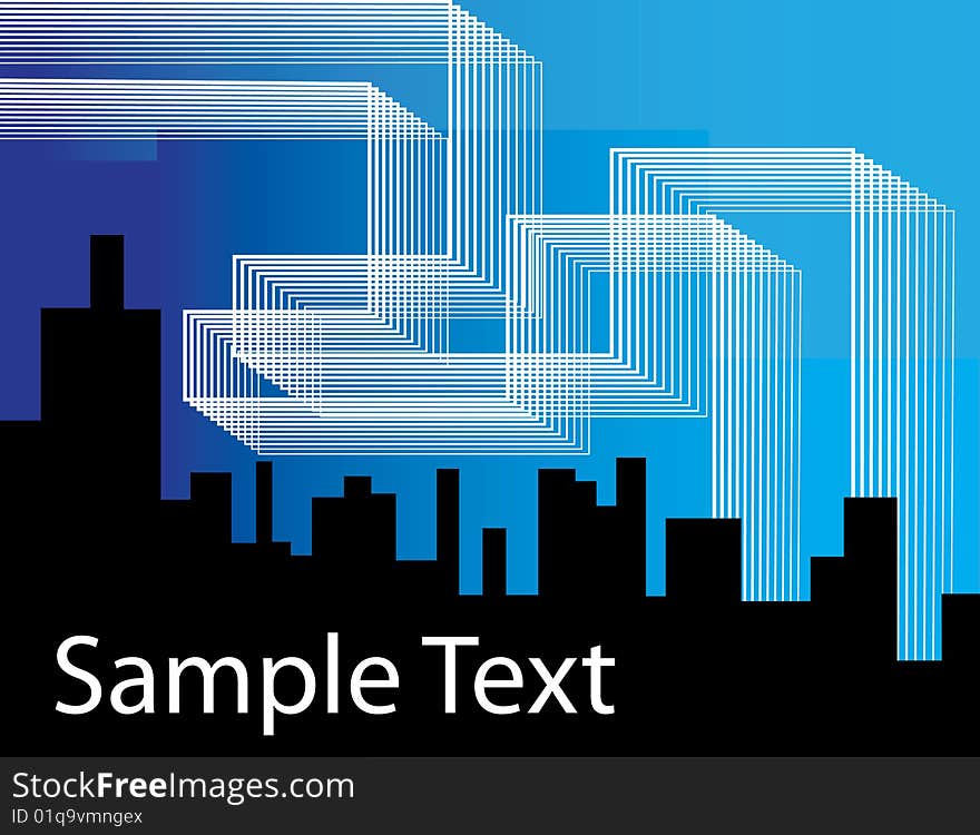 A city's silhouette is featured in an abstract background illustration. A city's silhouette is featured in an abstract background illustration.