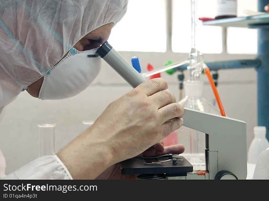 A researcher at work in his laboratory. A researcher at work in his laboratory