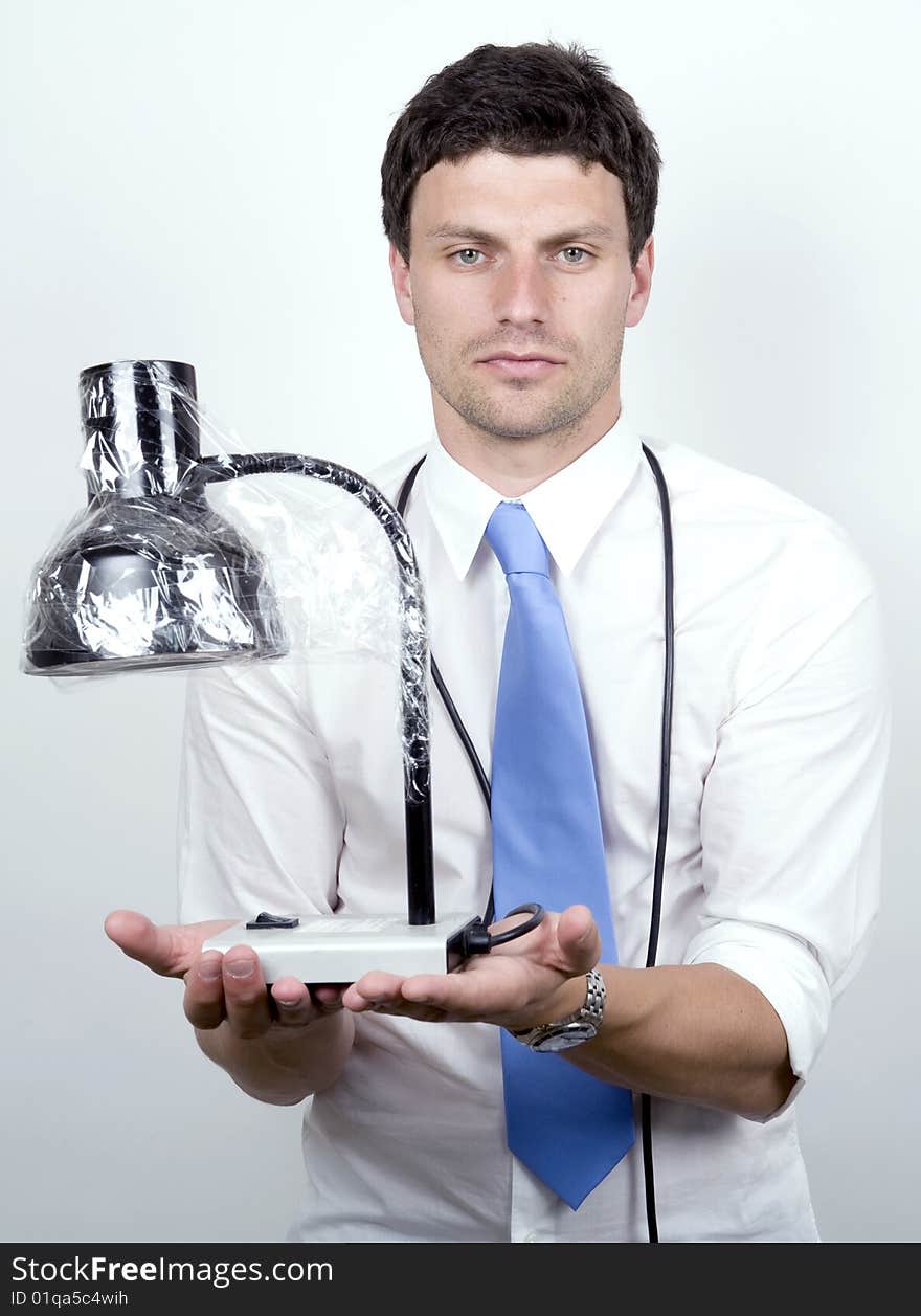 Man Holds Lamp