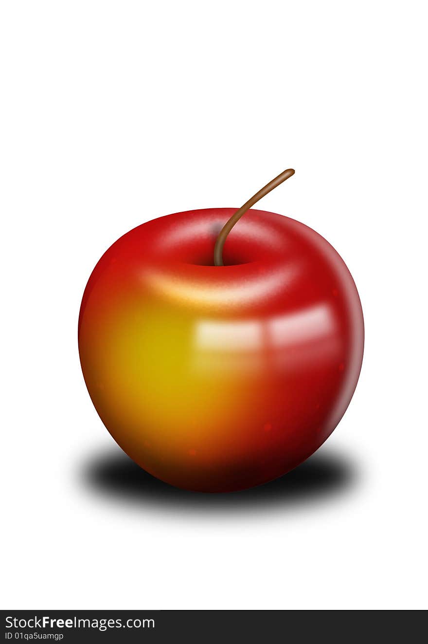 There is a red brilliant apple on a white background. There is a red brilliant apple on a white background