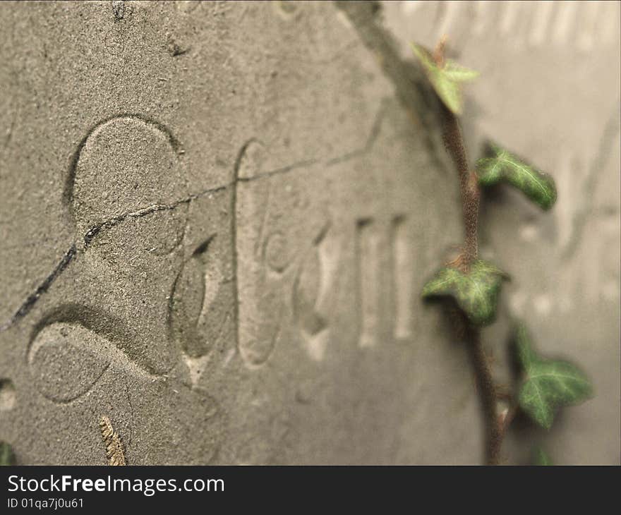 Old gravestone with an inscrition: Leben, which means life. Old gravestone with an inscrition: Leben, which means life