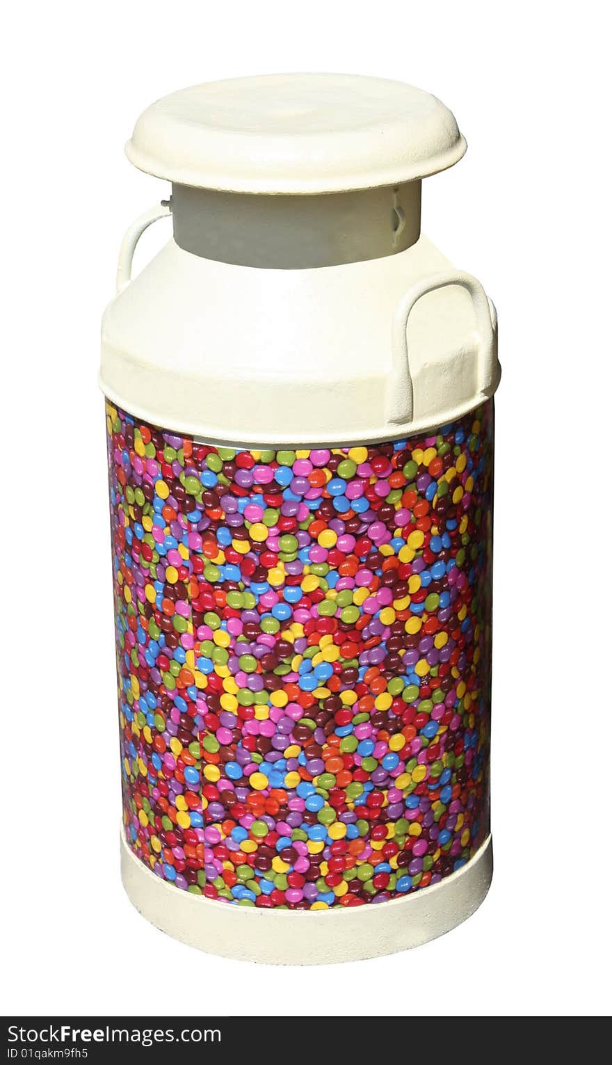 A Brightly Decorated Old Metal Milk Churn.