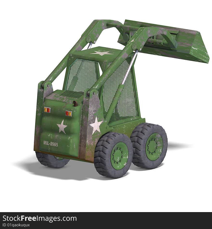 Rendering of a skidloader with Clipping Path and shadow over white