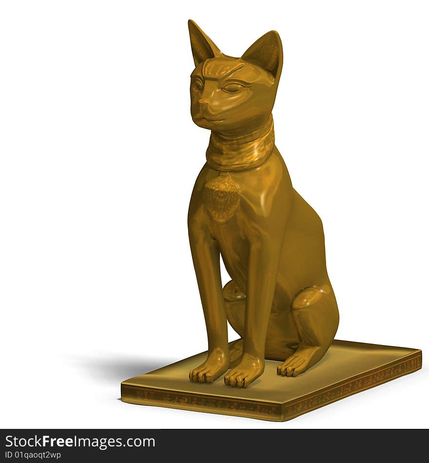 Rendering of the egyp cat statue bast with Clipping Path and shadow over white. Rendering of the egyp cat statue bast with Clipping Path and shadow over white