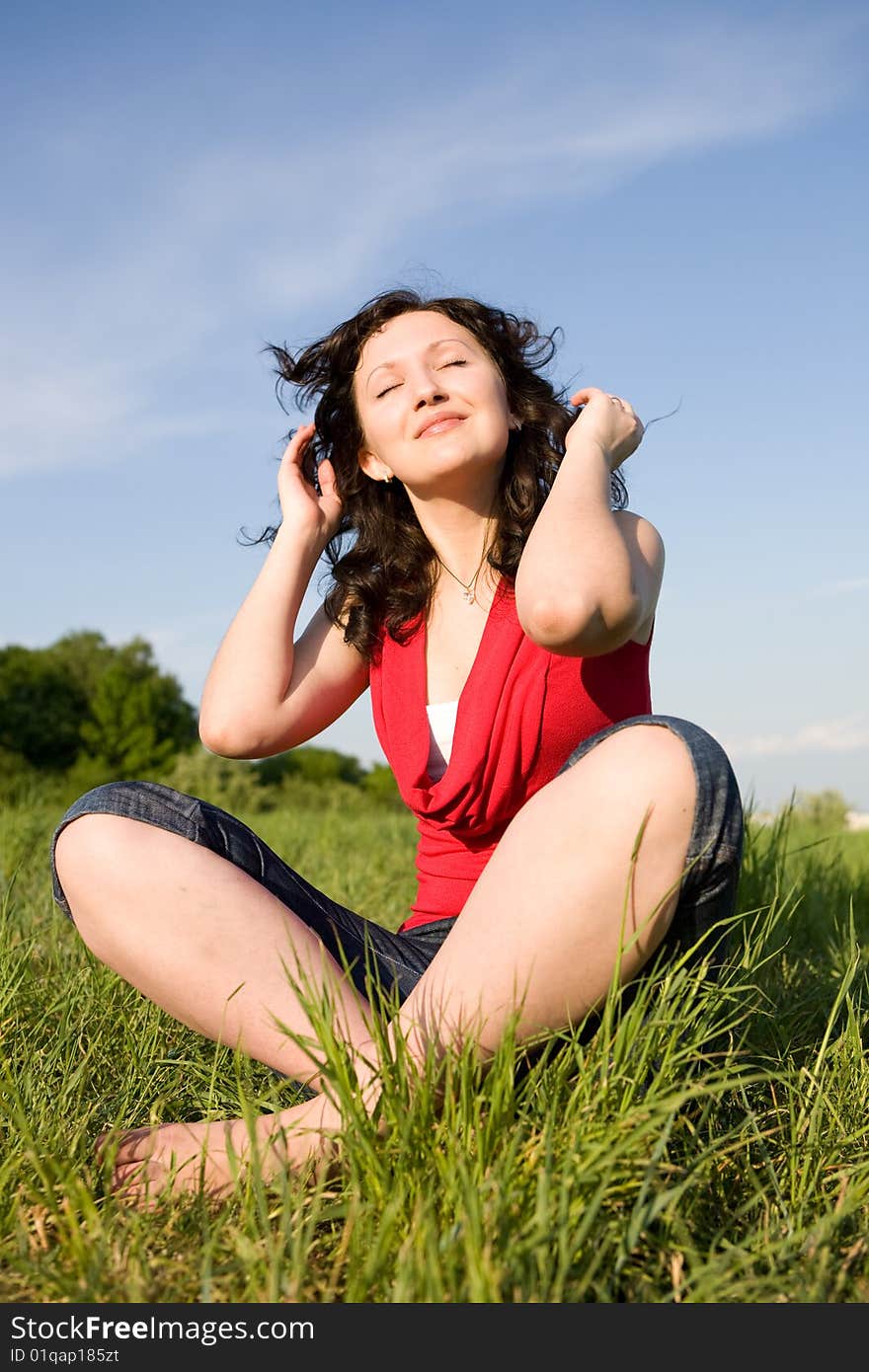 Young women on the meadow. Young women on the meadow