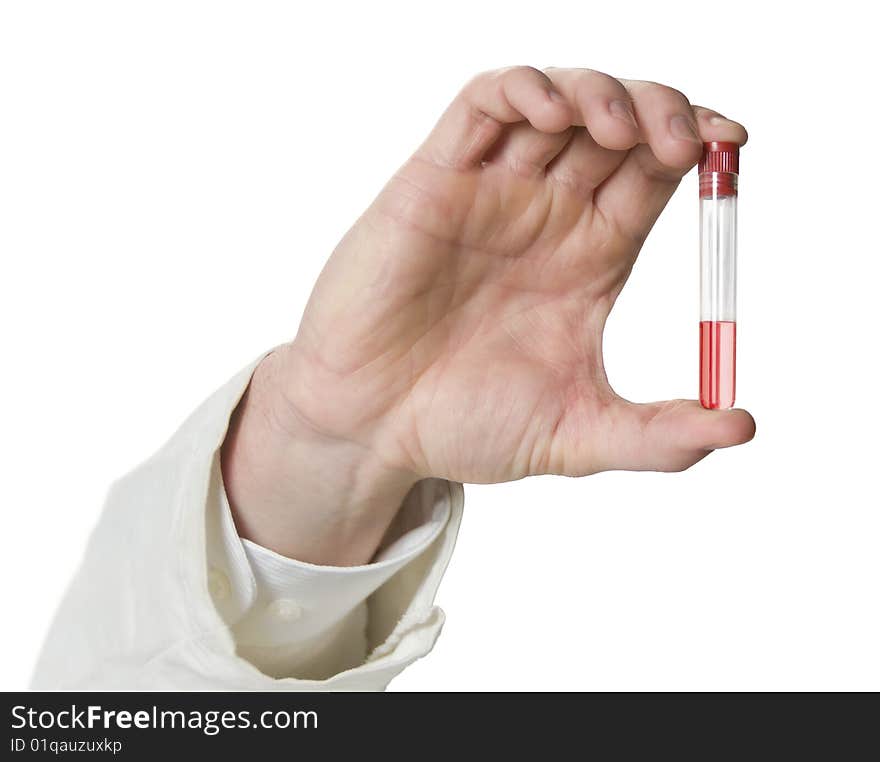 Hand of a scientist or chemist holds a test tube. Hand of a scientist or chemist holds a test tube