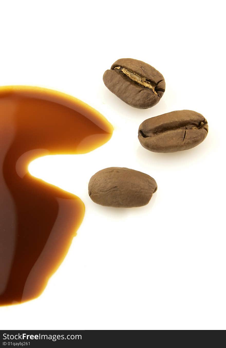 Coffee and coffee beans on a white background