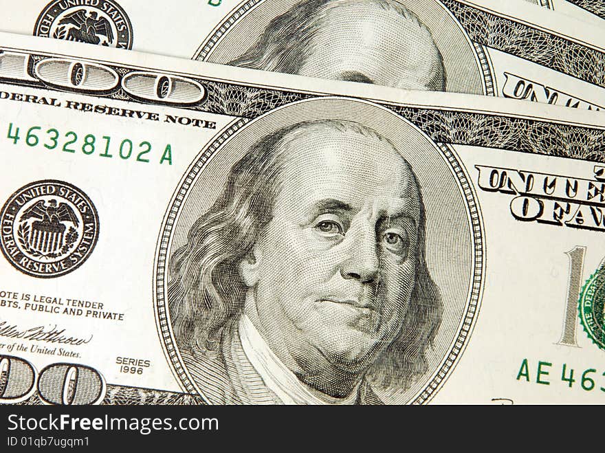 Macro image of 100 dollar bill