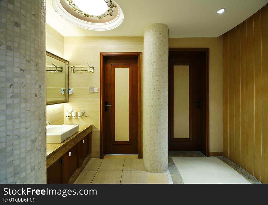 Contemporary open room with sink and pillars. Contemporary open room with sink and pillars.