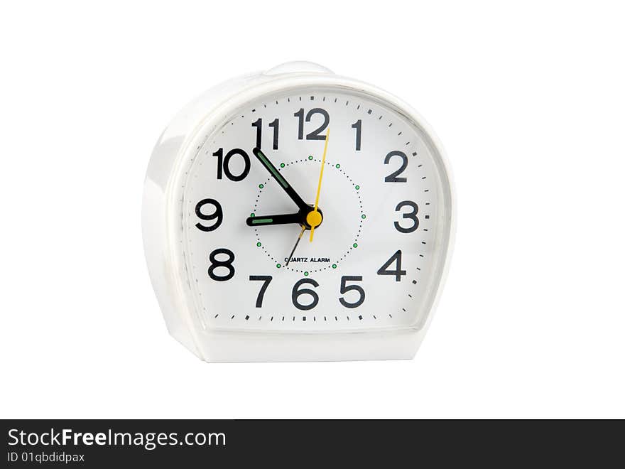 Quartz alarm clock isolated over white background. Clipping path included.