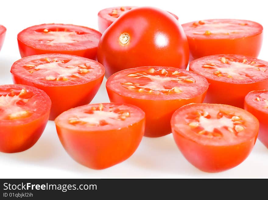 Tomatoes isolated on white background.