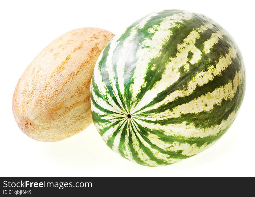 Melon and watermelon on white