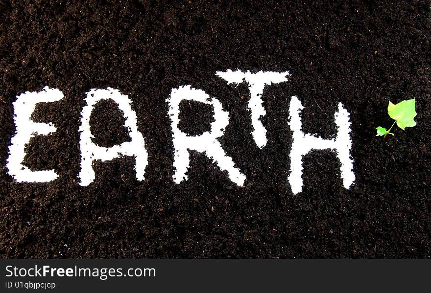 Text earth with plant