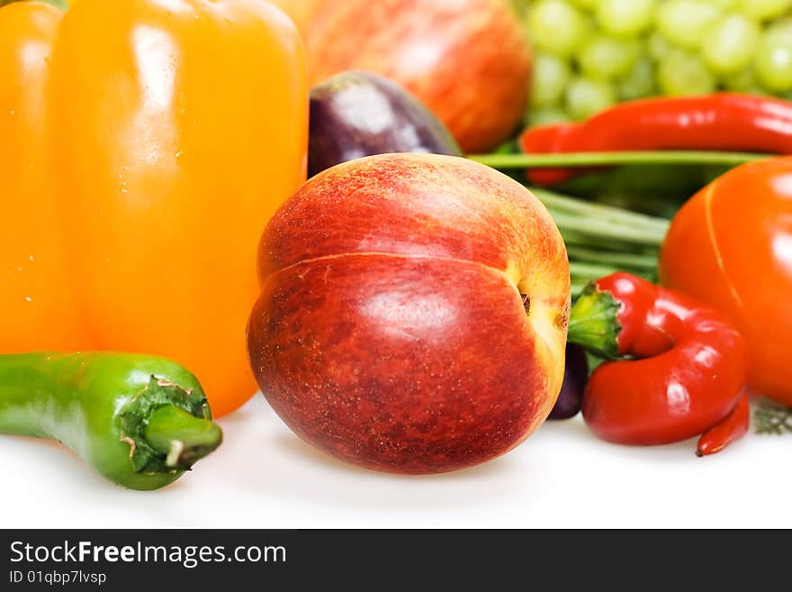 Fruits & Vegetables isolated on white background.