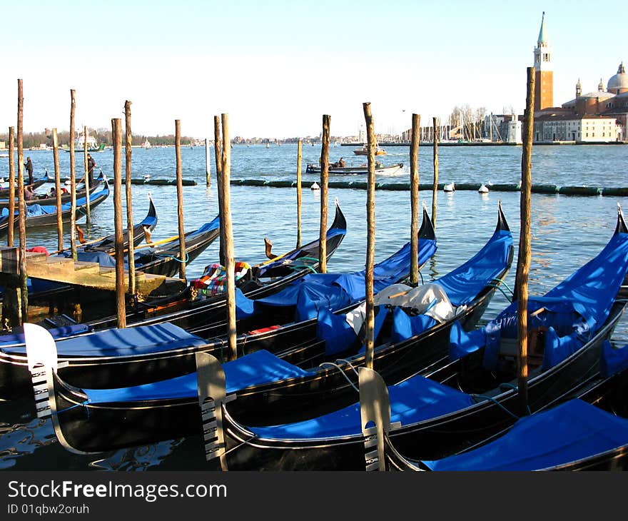 Gondola by the river in Venice. Gondola by the river in Venice