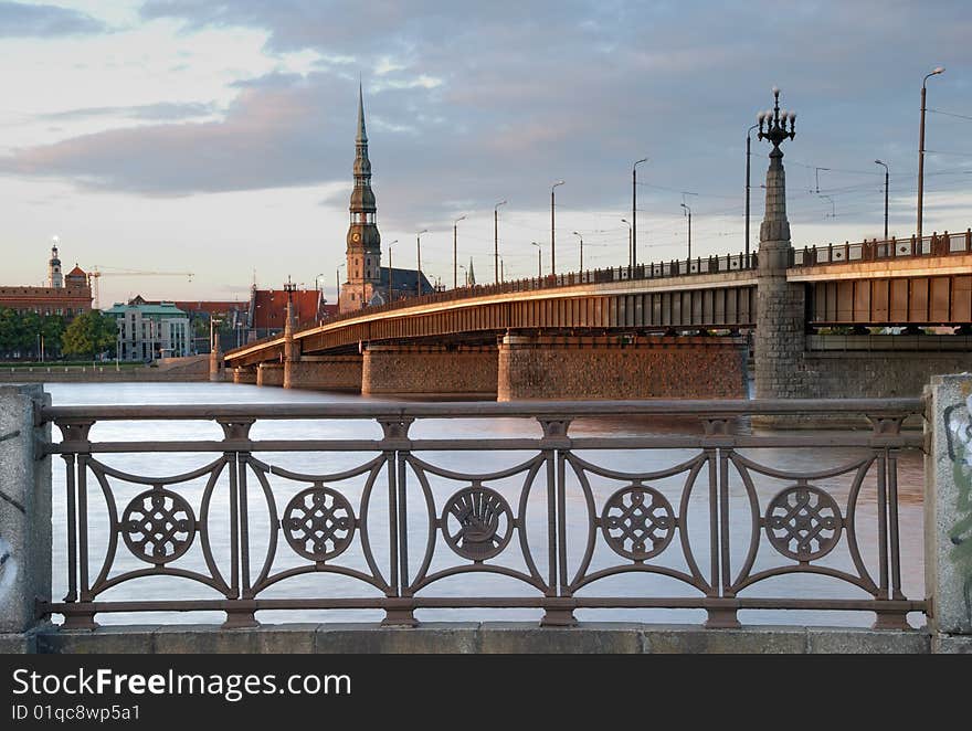 The Stone bridge across Daugava river in Riga, Latvia. The Stone bridge across Daugava river in Riga, Latvia.