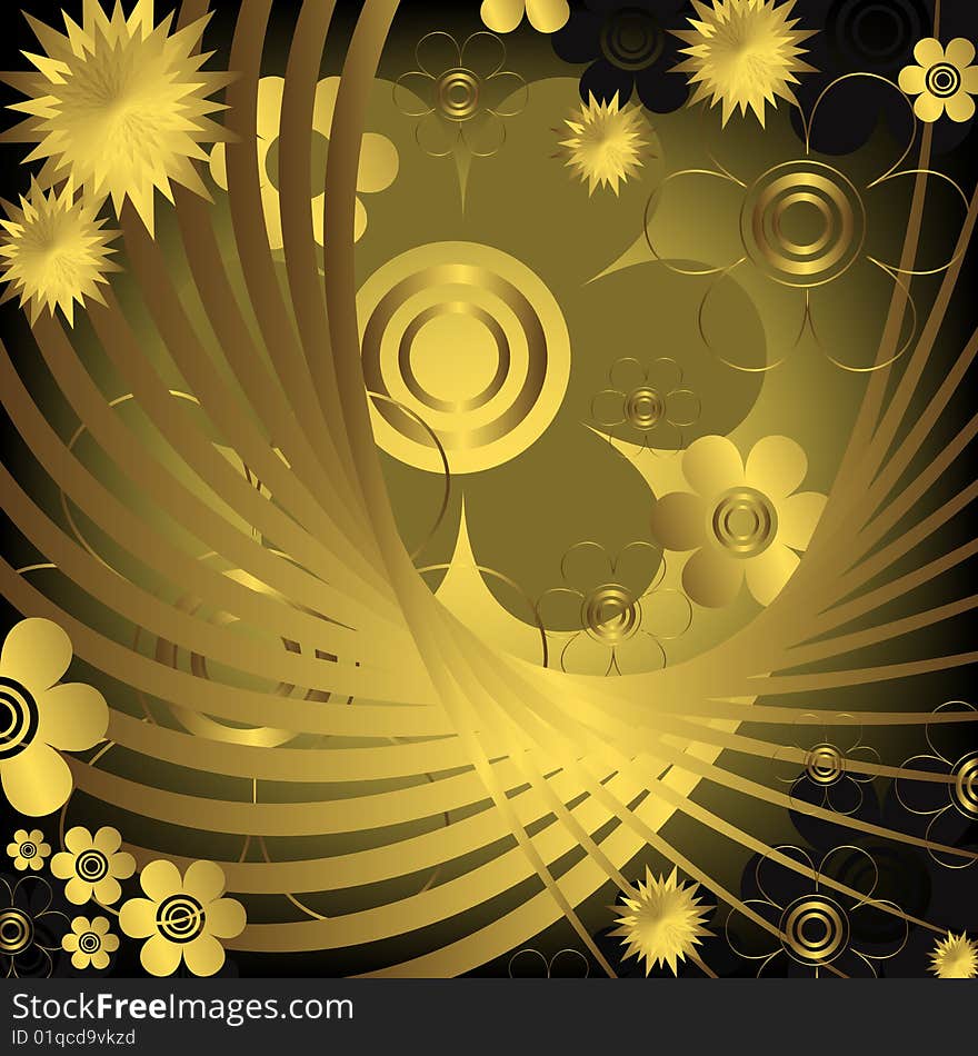 Floral Black And Golden  Background