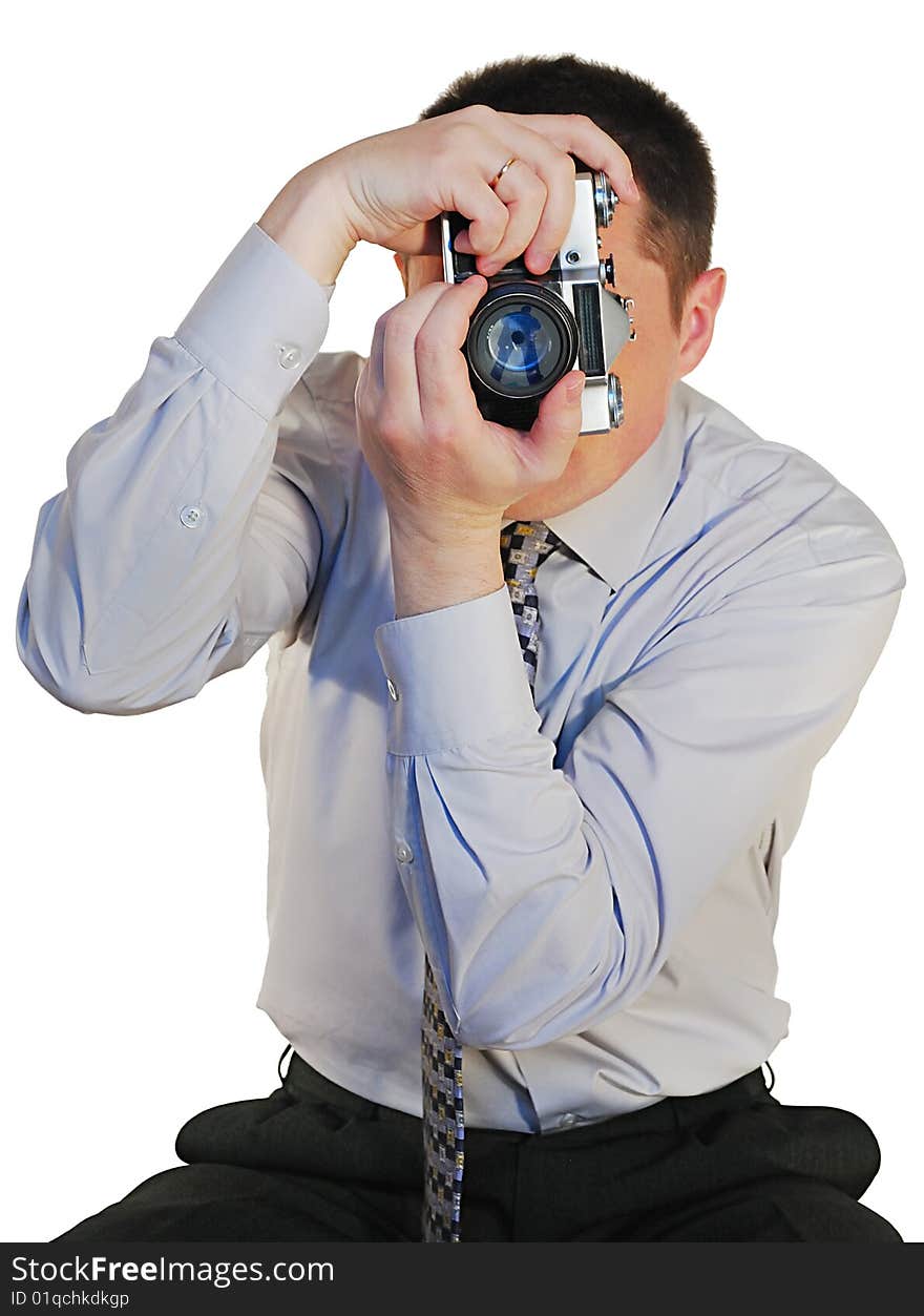 Photografer with a old photocamera close up. Photografer with a old photocamera close up