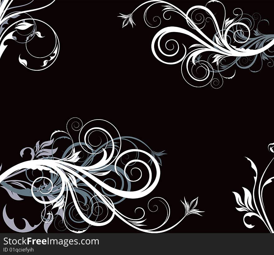 Black floral background for design (vector)