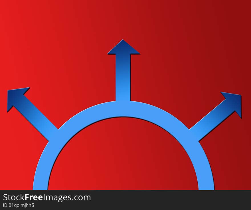 Blue arrows on red background. Abstract illustration