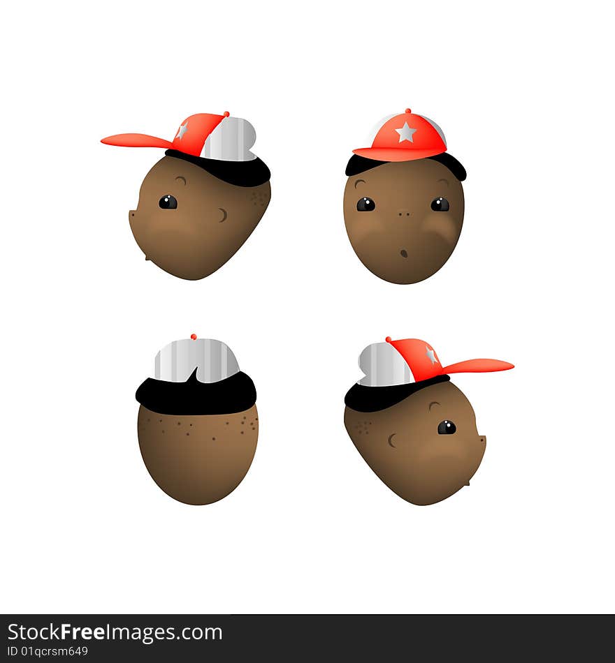 A childish vector illustration of 4 mechanic moods, isolated on white background.