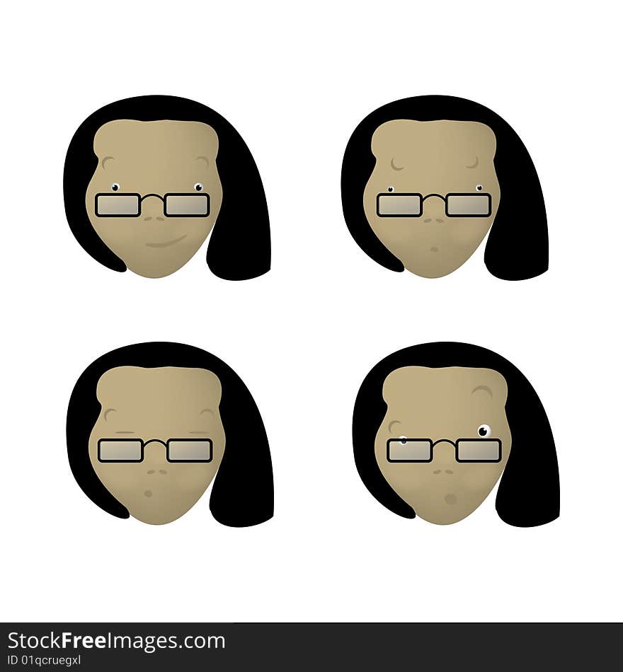 A childish vector illustration of 4 professor moods, isolated on white background.