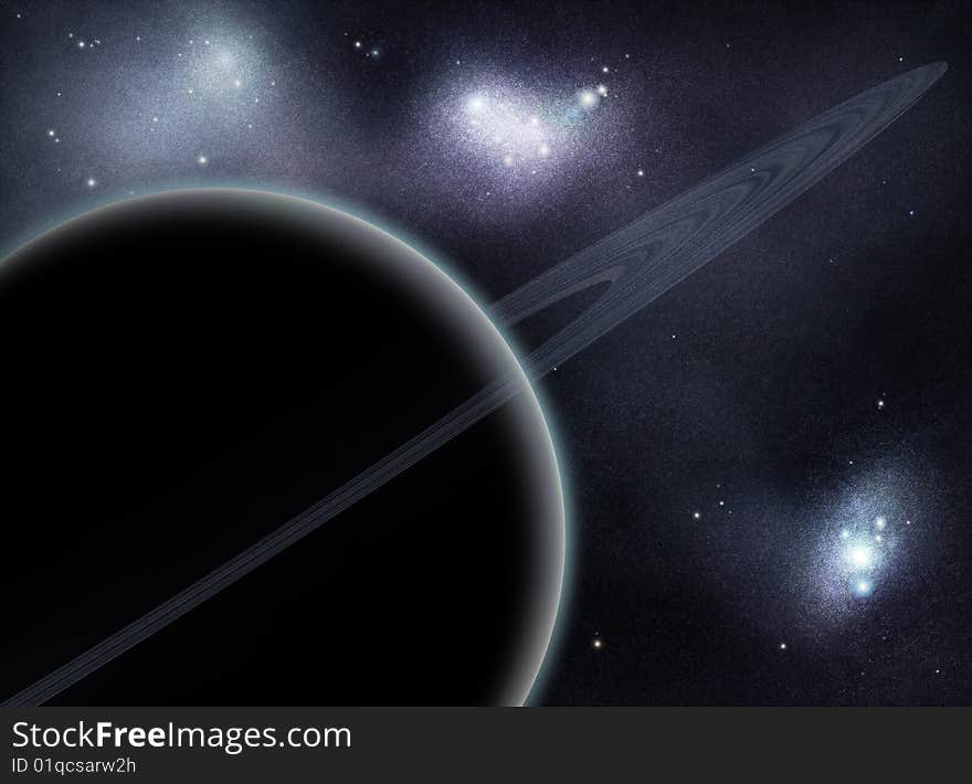 Digital created starfield with planet