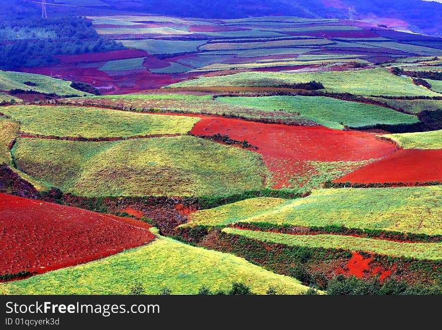 The colorful land is very beautiful in yunnan china