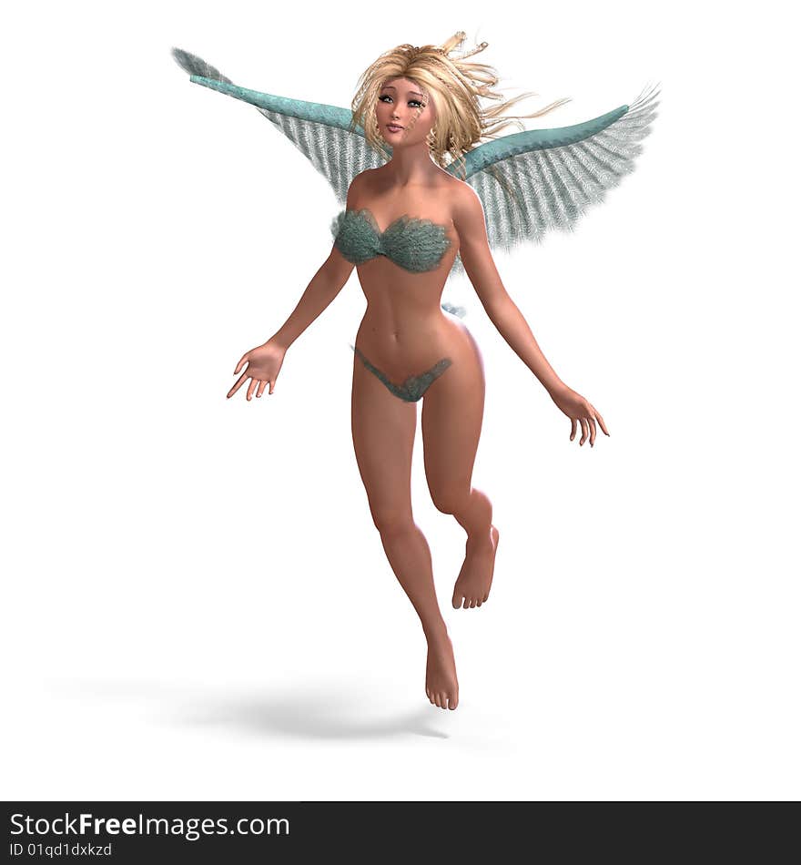 A heavenly and angel. 3D render with clipping path and shadow over white. A heavenly and angel. 3D render with clipping path and shadow over white