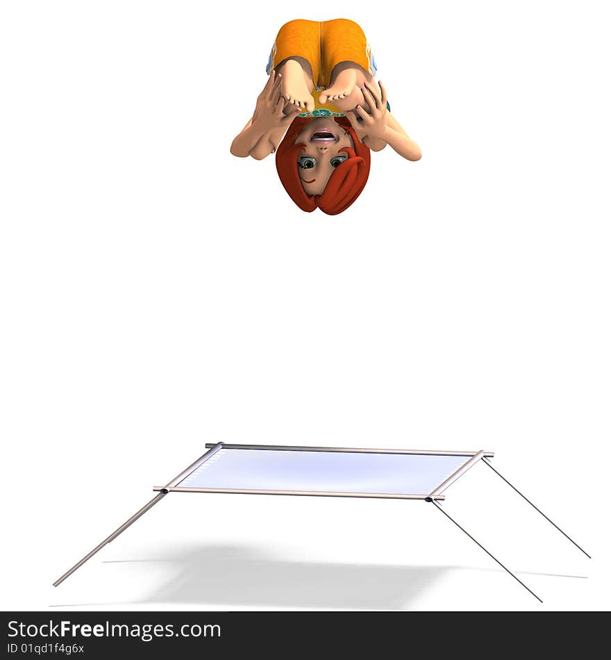 Toon kid enjoys trampoline