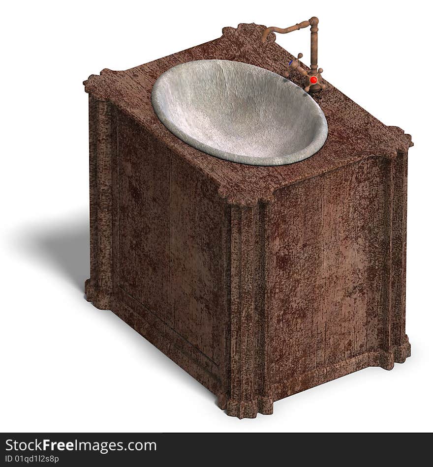 3D rendering of a old and dirty washstand with Clipping Path and shadow over white. 3D rendering of a old and dirty washstand with Clipping Path and shadow over white