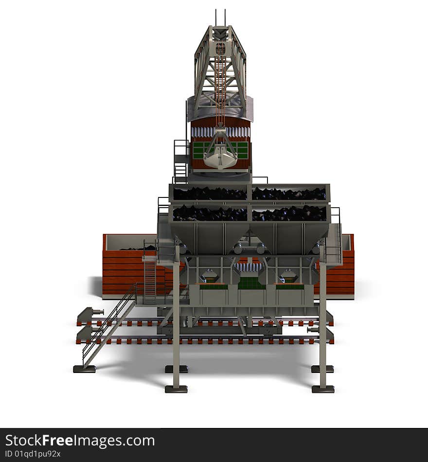 Rendering of an industry crane with Clipping Path and shadow over white