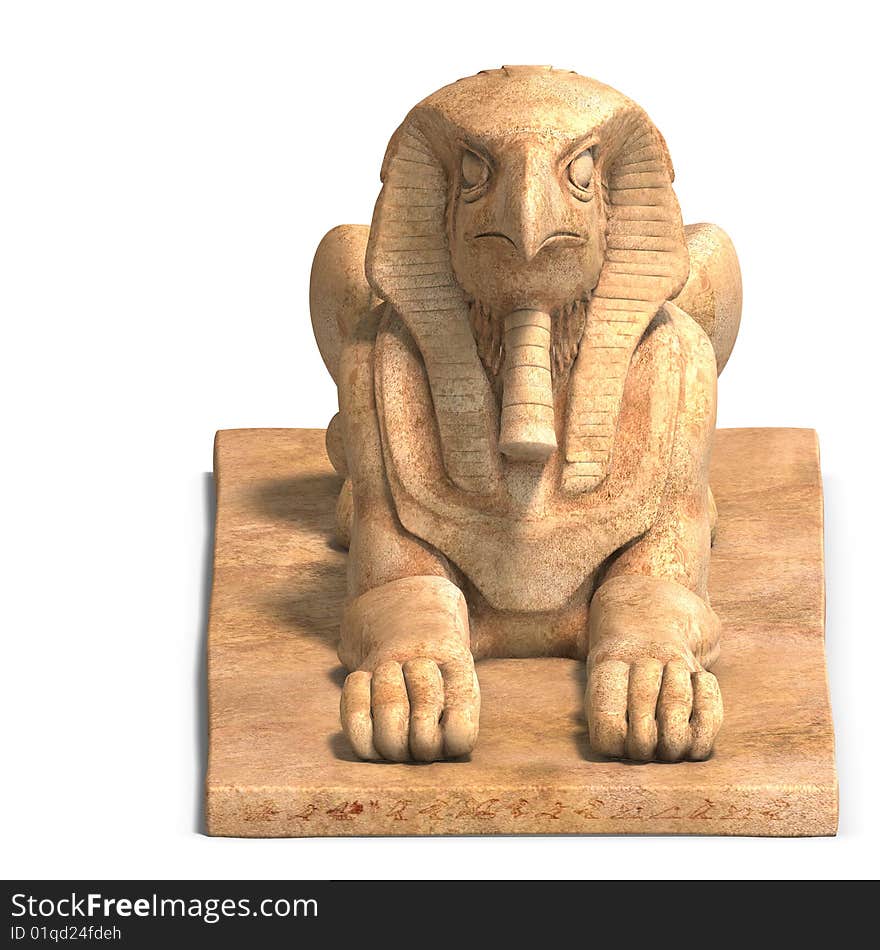 Rendering of eygpt god falcon statue with Clipping Path and shadow over white